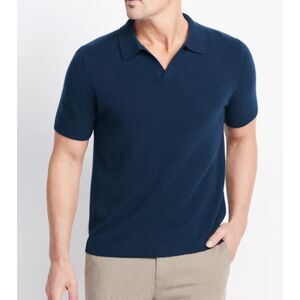 EUC The Commons Stamford 100% Cashmere Johnny Collar Sweater Polo Size XL Navy